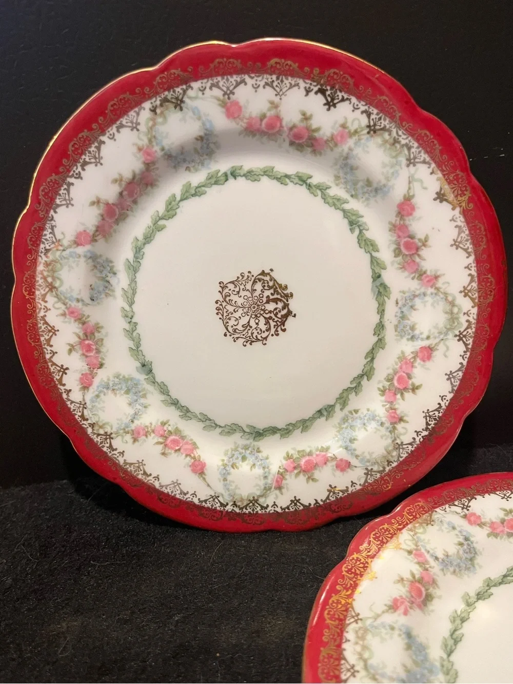 VTG Imperial Crown Dainty Floral Wine Trim 6” Plates Made in Austria Set of 3